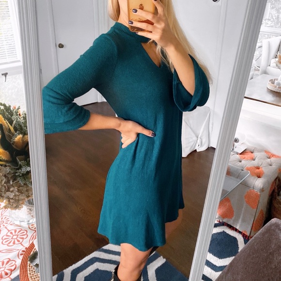 🎄 I.N. SAN FRANCISCO CHRISTMAS GREEN RUFFLE SLEEVE PLUSH PARTY DRESS! - Picture 3 of 8